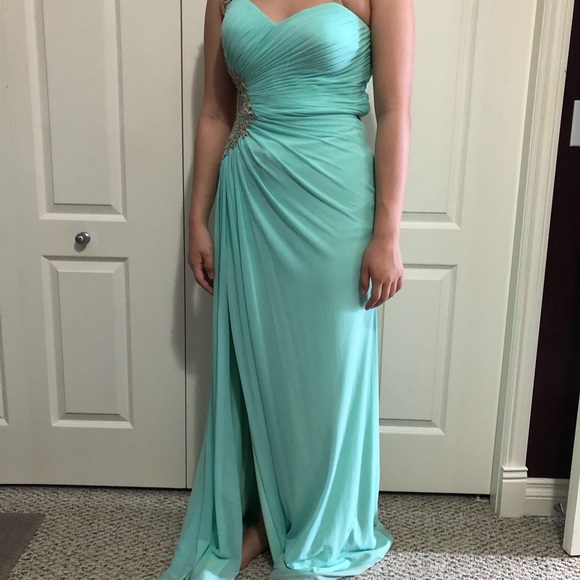 TEAL ONE SHOULDER SLIT DRESS - Picture 6 of 8